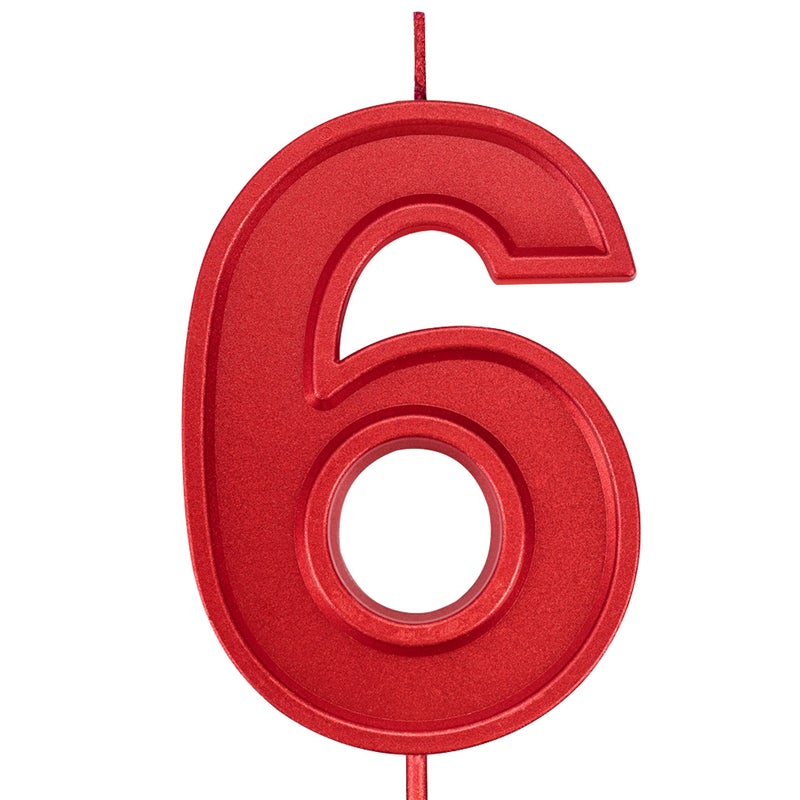 Willcan 3.93in Big Size Happy Birthday Metallic Red 6 Candles,Happy Birthday Cake Cupcake Toppers Decoration and Celebrating for Adults/Kids Party or Family Baking (3.93in red Number 6) - Image 1